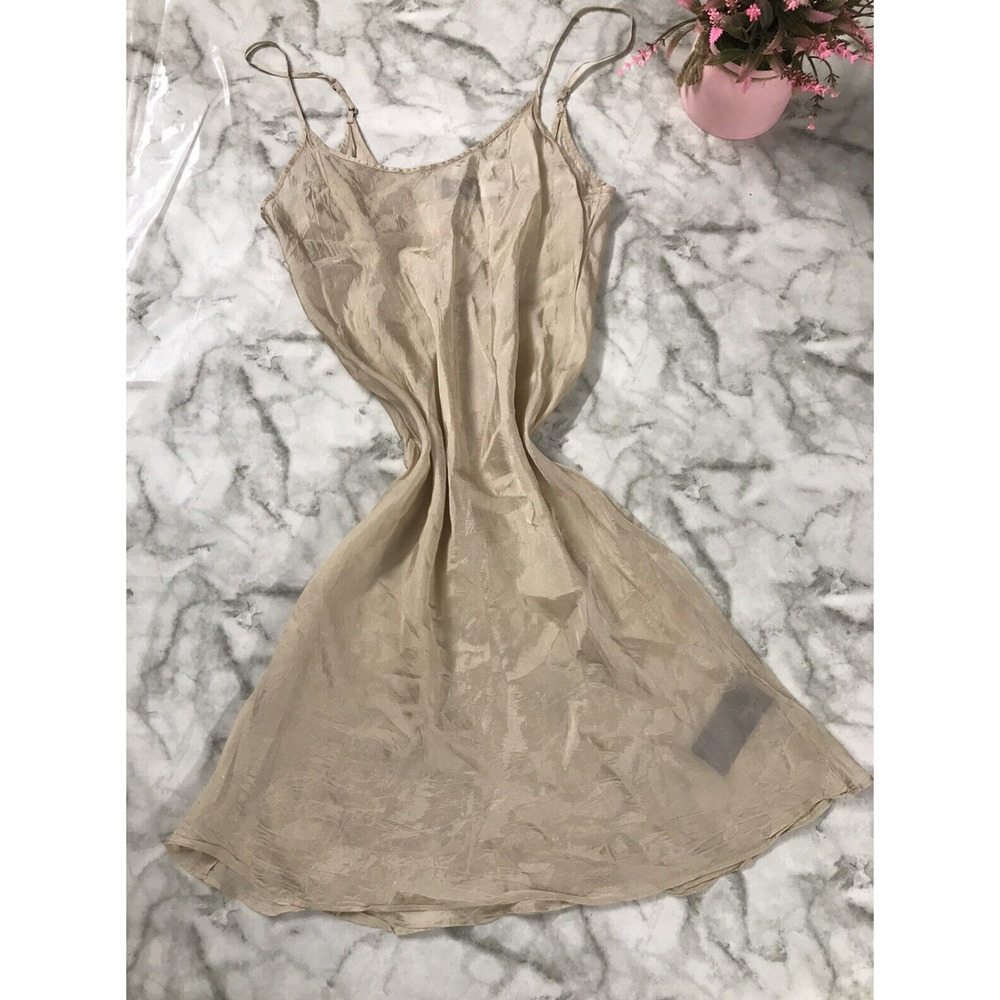 RARE Women COACH Night Gown Satin 100% Cupro Women Sz 0 Cream Strappy Sleepwear